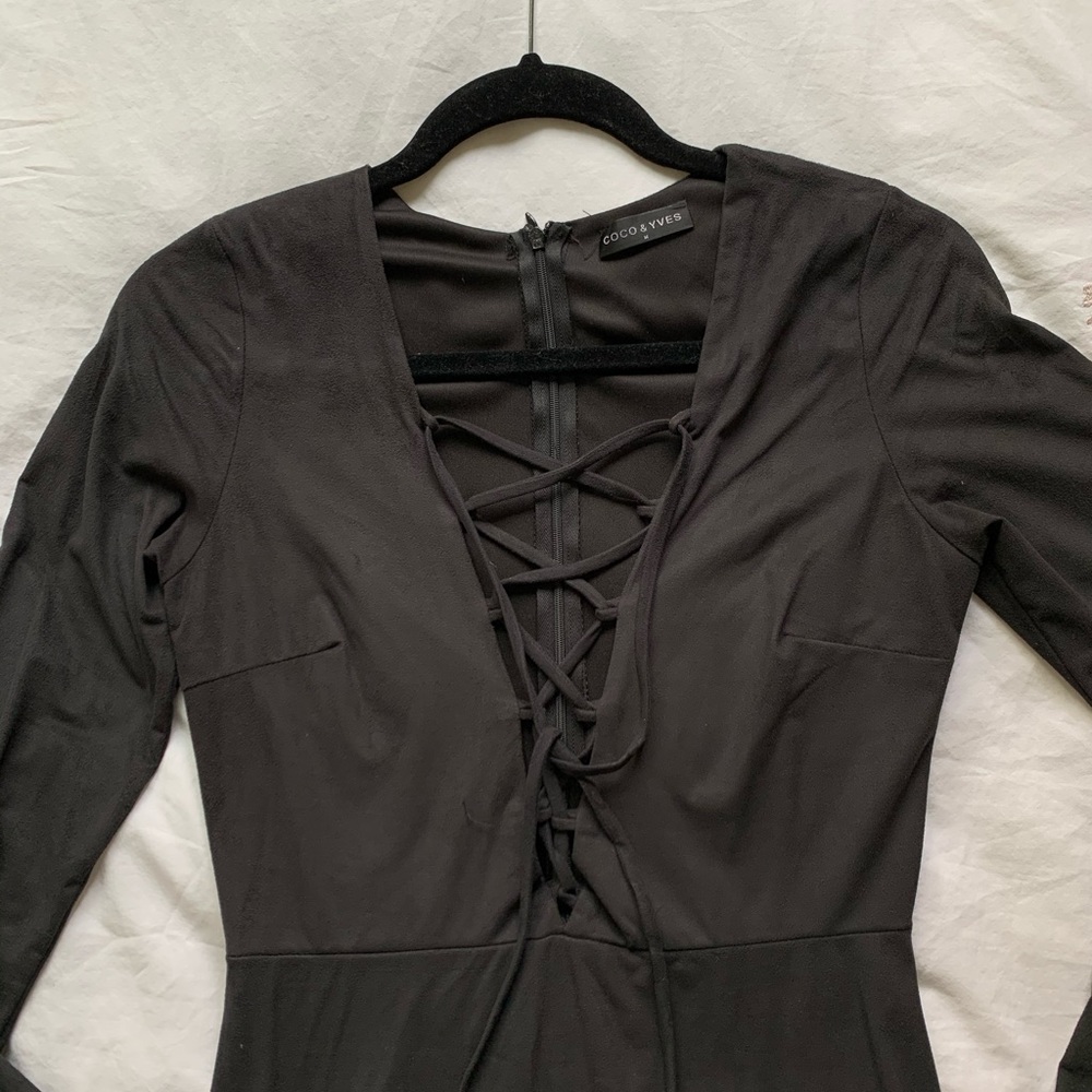 Black Suede Bodycon Mini Dress (Size: M)